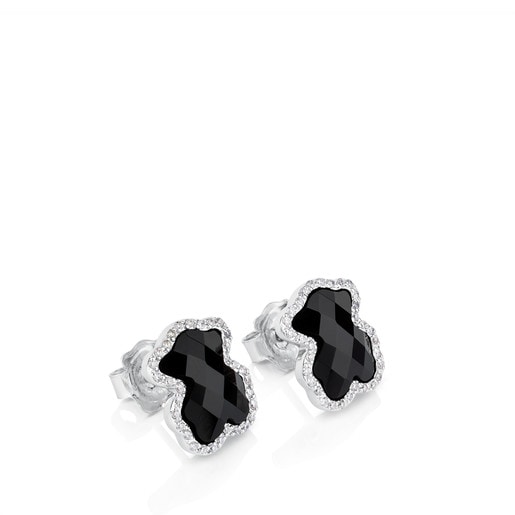 Gold TOUS Diamonds Earrings with faceted Onyx Bear motif and diamonds