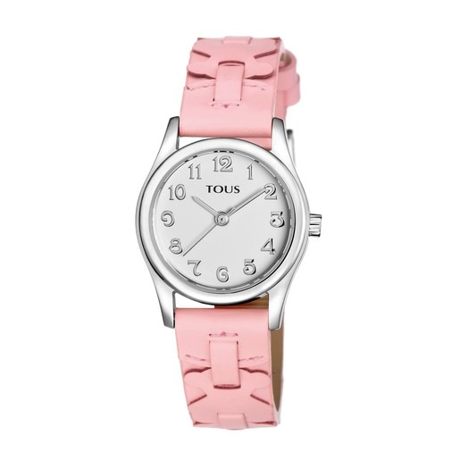 ピンクの革バンドが付いたステンレス腕時計 Cruise