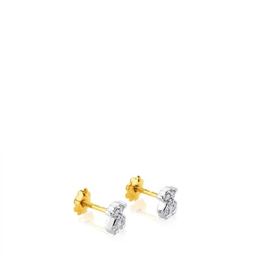 Gold Puppies Earrings with Diamonds Bear motif
