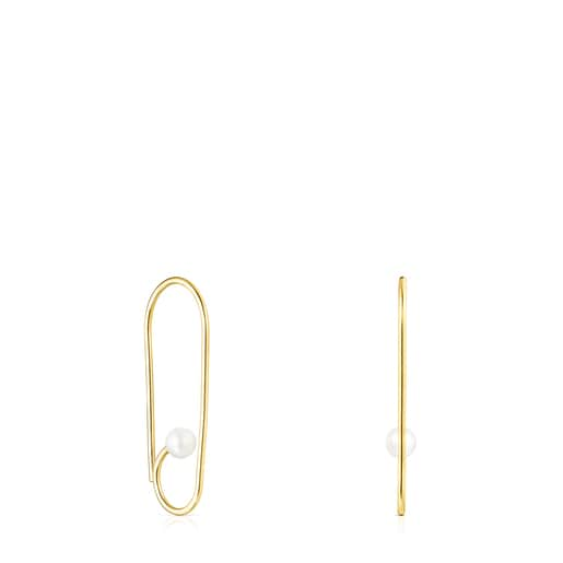 Short Silver Vermeil Nenufar Earrings with Pearls | TOUS