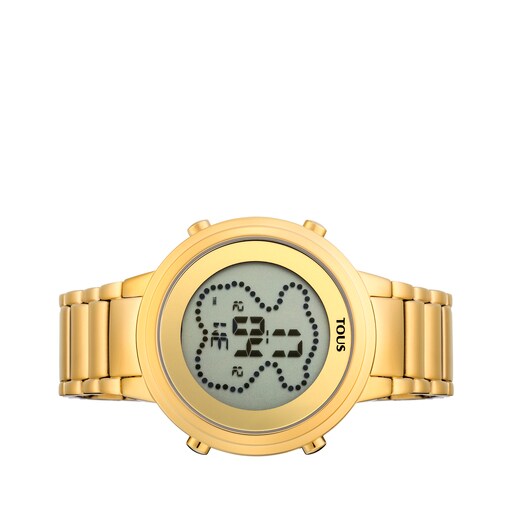 Gold IP Steel Digibear Digital Watch