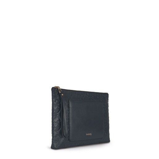 Navy colored Leather Mossaic Clutch bag