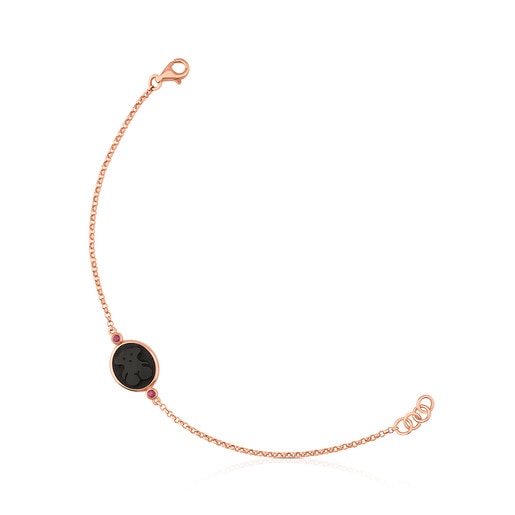 Rose Vermeil Silver Camee Bracelet with Onyx and Ruby 