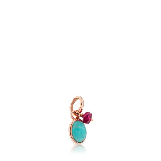 Rose Vermeil Silver Tiny Pendant with Amazonite and Ruby
