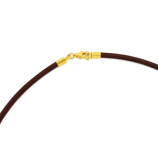 Gargantilla TOUS Chokers de cuero de 3mm. en color marrón con cierre de oro, 42cm.