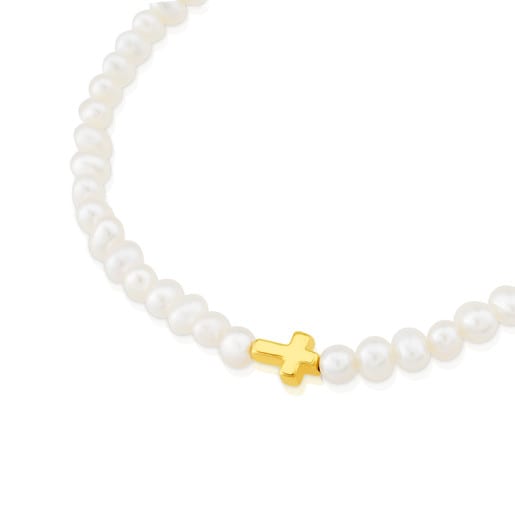Gold Sweet Dolls XXS Bracelet with Pearls and Cross motif.