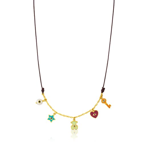 Vermeil Silver Face Necklace with Spinel, Pearl and Enamel