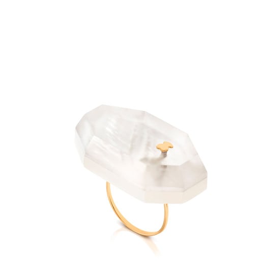 Gold Mawe Ring with Quartz and Mother and Pearl