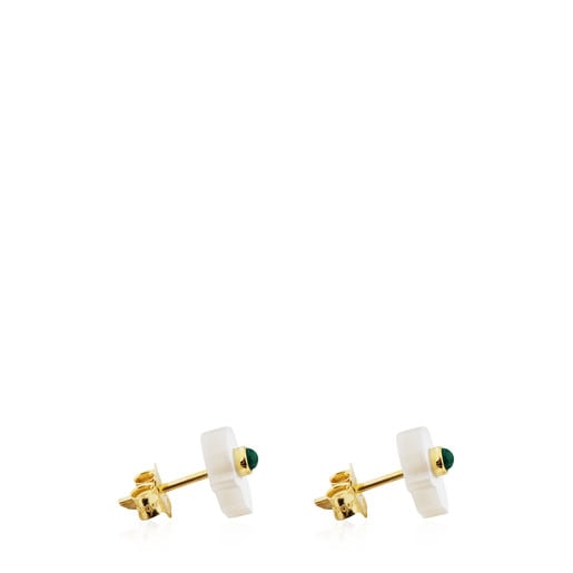 Gold Super Power Earrings with Mother-of-pearl and Malachite