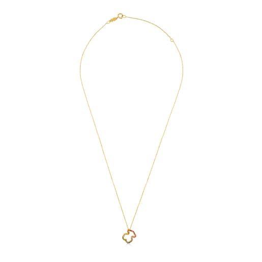 Gold Icon Necklace with multicolor Gemstones little Bear motif