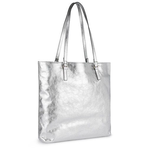 حقيبة التسوق Tulia Crack من الجلد الكبيرة باللون الفضي