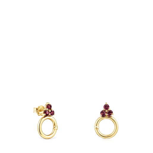 Gold Luz Earrings with Rhodolite and Crystal