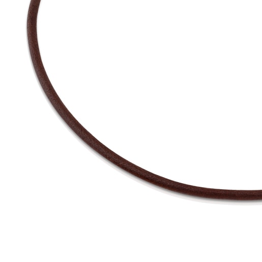 Collier ras du cou TOUS Chokers en Cuir de 3 mm marron avec fermoir en Or, 42 cm.