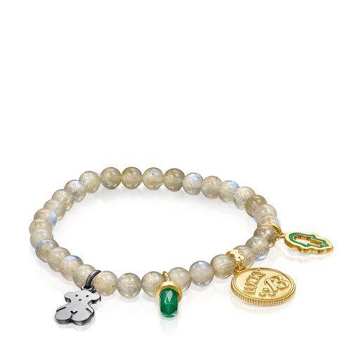 Pulsera TOUS Good Vibes de baño de oro 18 kt sobre plata, plata dark silver y labradoritas