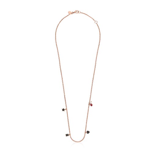 Motif Necklace in Rose Silver Vermeil with Spinels, Ruby and Pearl