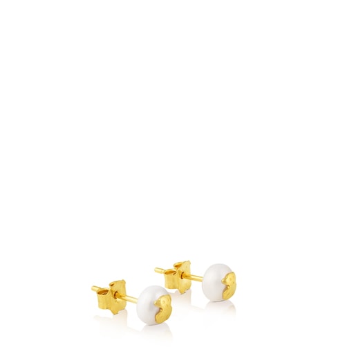 Gold TOUS Bear Earrings with Pearls