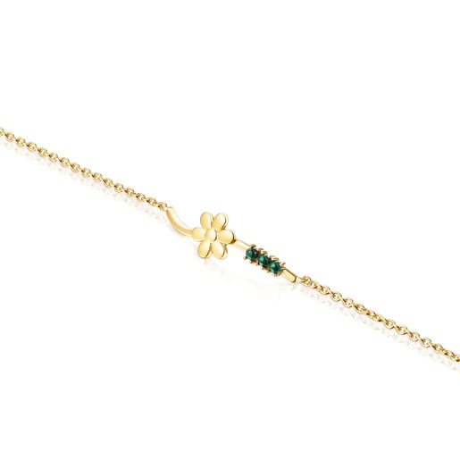 Pulsera Fragile Nature flor con baño de oro 18 kt sobre plata y malaquita