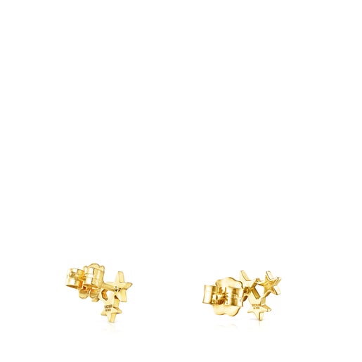 Gold Teddy Bear Stars Earrings with Diamonds