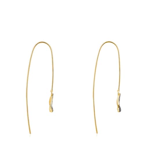 Long Silver Vermeil Nenufar Earrings with Diamonds | TOUS