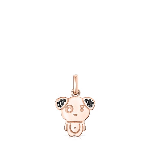 Chinese Horoscope Dog Pendant in Rose Silver Vermeil with Spinel