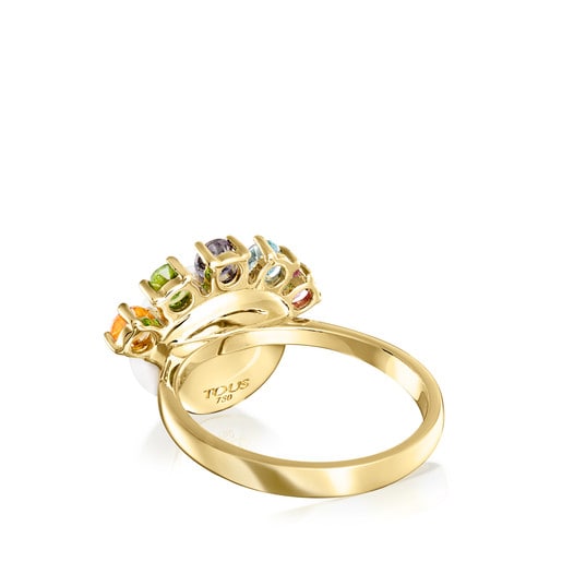 Кольцо Real Sisy из Золота с Жемчугом большого размера и Драгоценными камнями