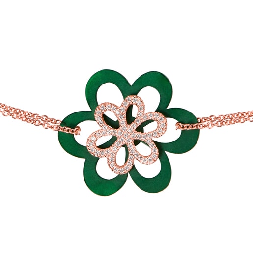 Rose Gold green Titanium Flower ATELIER Bracelet with Diamonds