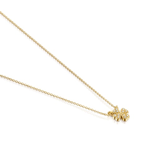 Gold TOUS Good Vibes clover Necklace with Diamonds