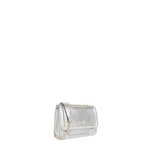 Small silver coloured Leather Obraian Crossbody Bag