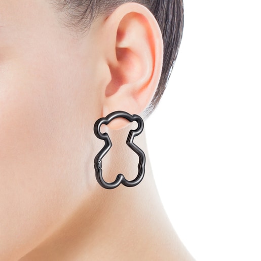 Large Hold Dark Silver Bear Earrings