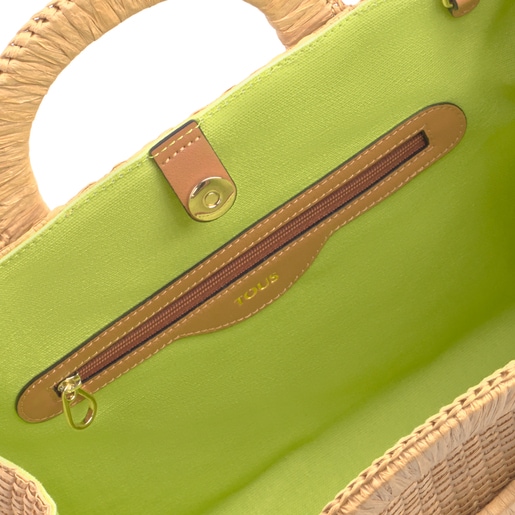 ヌードカラーラフィアのミディアムショルダーバッグ Amaya