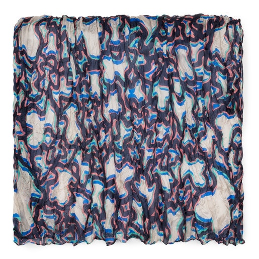 Plisowany fular z kolekcji Kaos Unique w kolorze niebiesko-wielokolorowym