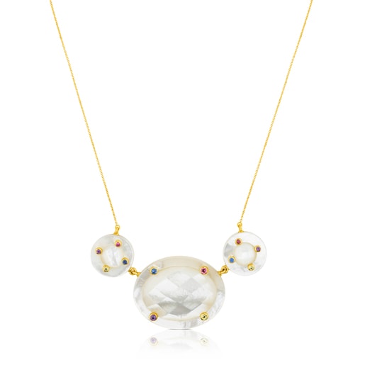 Ciel Necklace in Gold with Gems and Mother of Pearl
