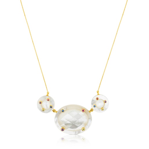 Ciel Necklace in Gold with Gems and Mother-of-Pearl