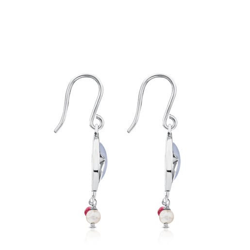 Camille Earrings in Silver with Chalcedony and Ruby.