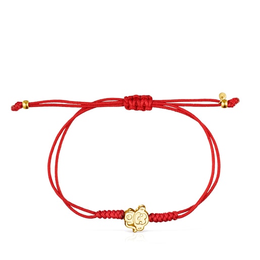 Pulseira Chinese Horoscope macaco em Ouro e Cordão vermelho