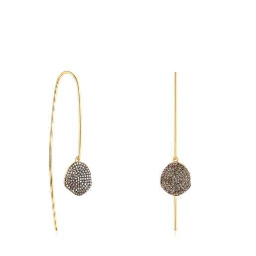 Long Silver Vermeil Nenufar Earrings with Diamonds