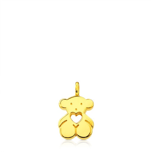 Gold Sweet Dolls Pendant medium size. Bear motif with heart hole