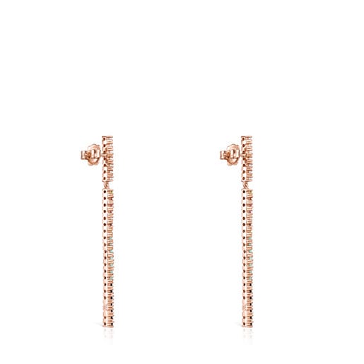 Straight bar long Earrings in Rose Silver Vermeil with Gemstones