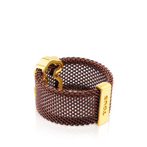 Brown IP Steel and Vermeil Silver TOUS Icon Mesh Ring