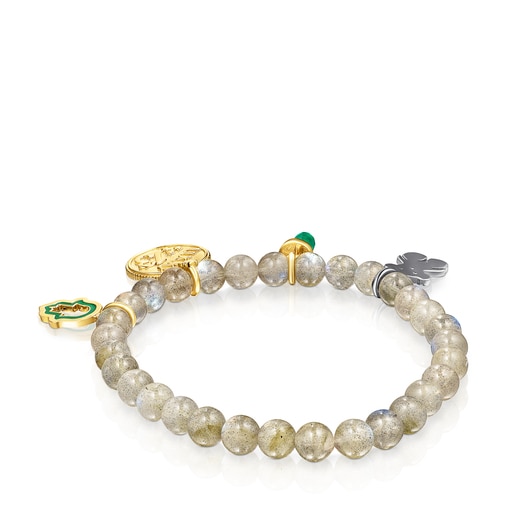 Bracciale con placcatura in oro 18 kt su argento, argento scuro e labradoriti TOUS Good Vibes