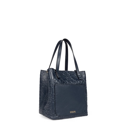 Small navy colored Leather Mossaic Tote bag