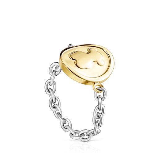 Two-toned Steel TOUS Good Vibes chain Ring Bear motif