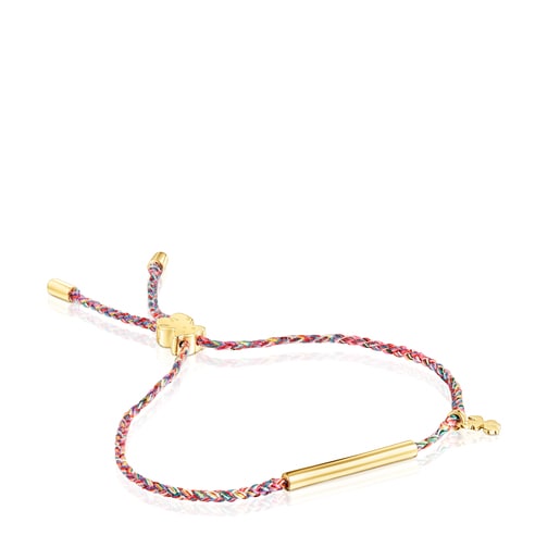 Bracelet TOUS Good Vibes trèfle en Argent vermeil et Cordon multicolore