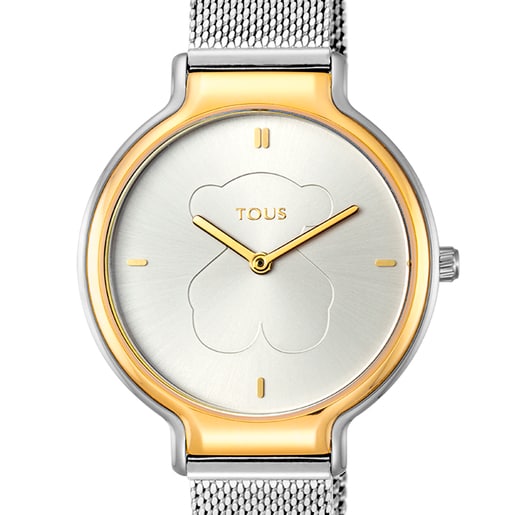 Two-tone Gold-colored IP/Steel Real Bear Watch with Mesh strap