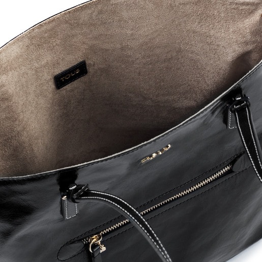 حقيبة التسوق Tulia Crack الكبيرة من الجلد باللون الأسود
