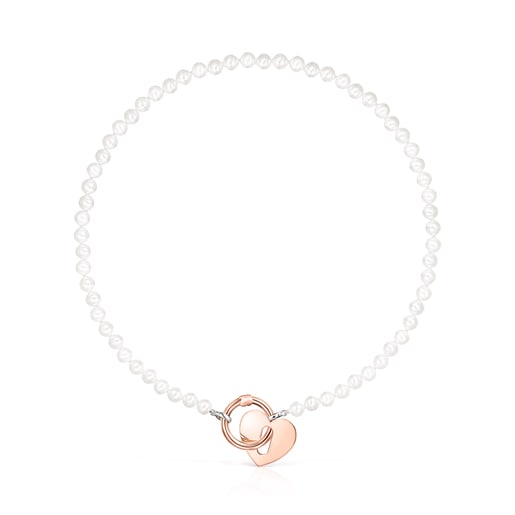 Hold Metal Pearl and Rose Silver Vermeil Necklace | TOUS