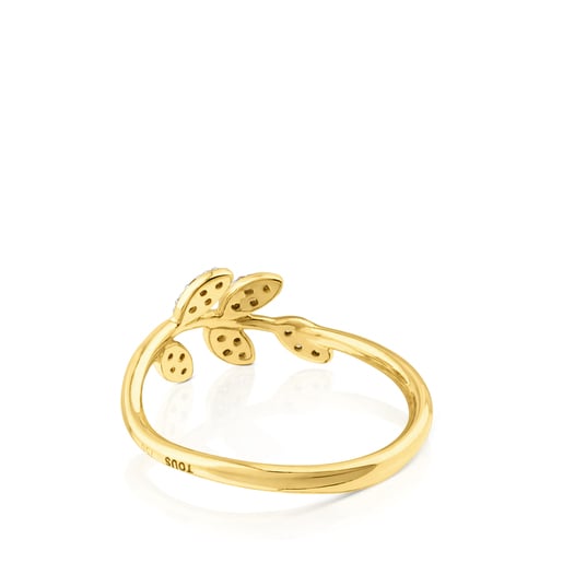 Gold Gem Power Ring with Diamonds Leaf motif