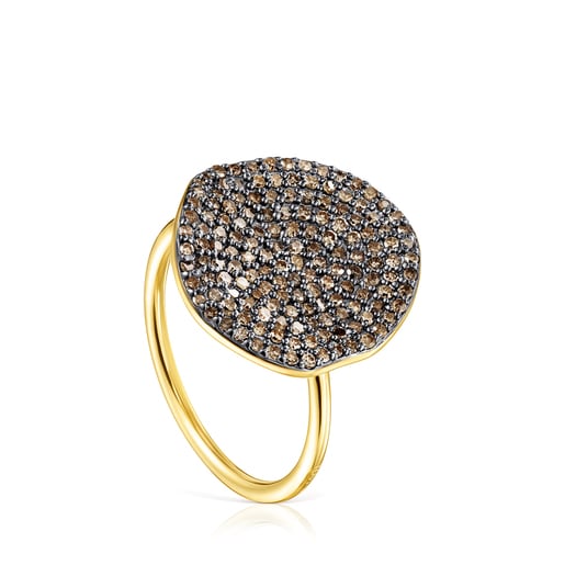 Large Silver Vermeil Nenufar Ring with Diamonds | TOUS