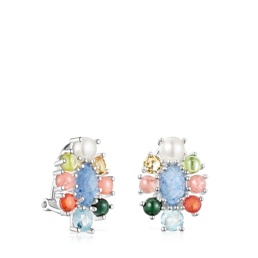 Silver Fragile Nature rosette Earrings with Gemstones | TOUS