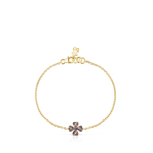 Pulsera trébol con baño de oro 18 kt sobre plata y gemas TOUS Good Vibes